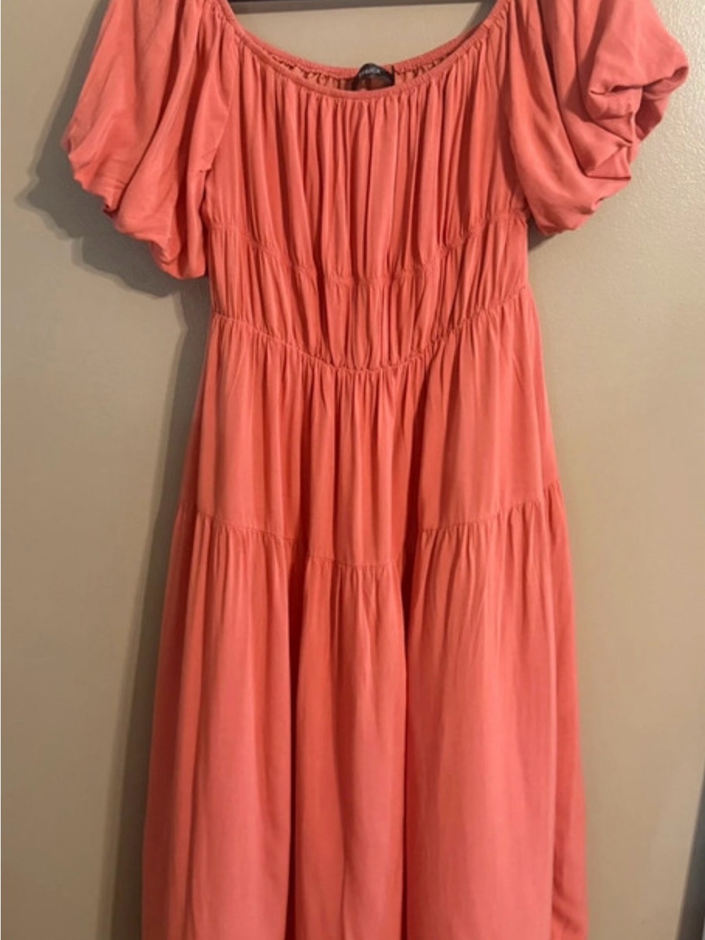 Coral Tiered Peasant Dress